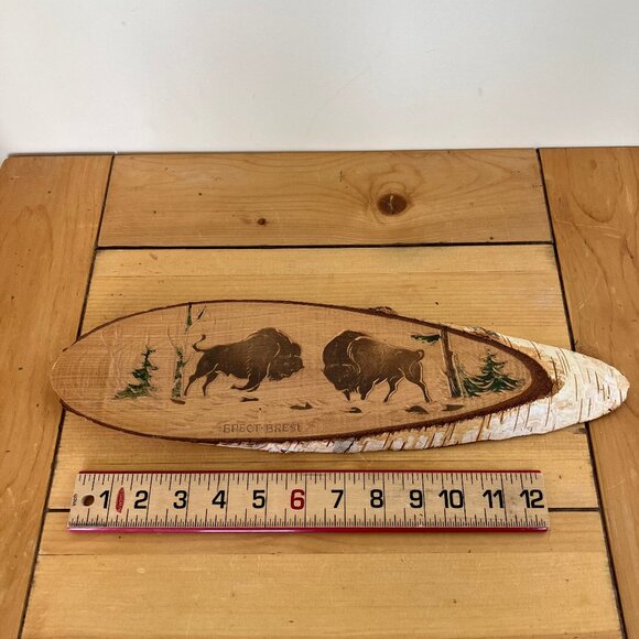 Forest Bison Buffalo Folk Art on Birch Wood Vintage Brest Belarus Souvenir - Picture 4 of 6